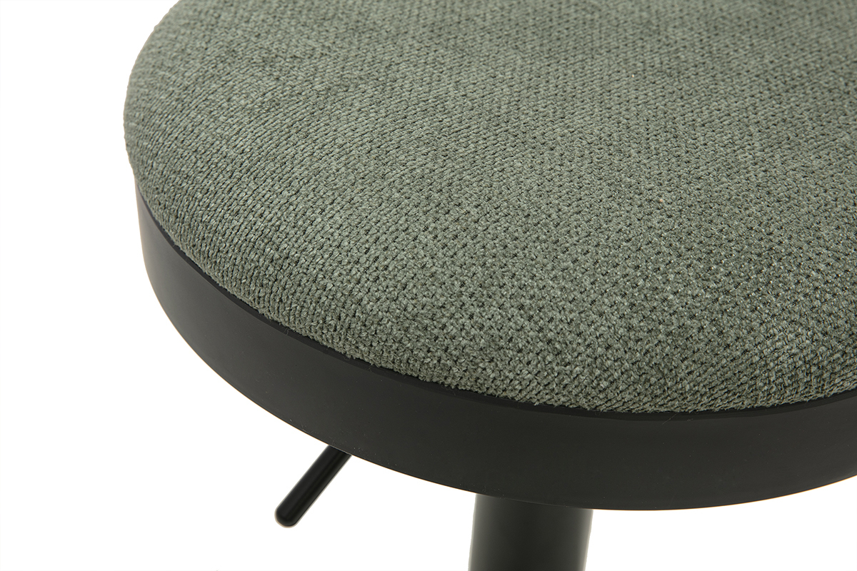 Tabourets de bar r�glables en tissu chenille vert kaki et m�tal (lot de 2) THOR