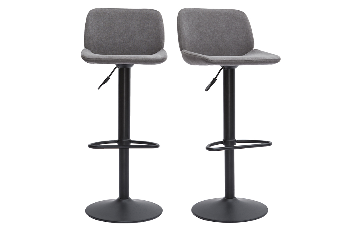 Tabourets de bar rglables en tissu effet velours gris et mtal noir (lot de 2) KAOLY