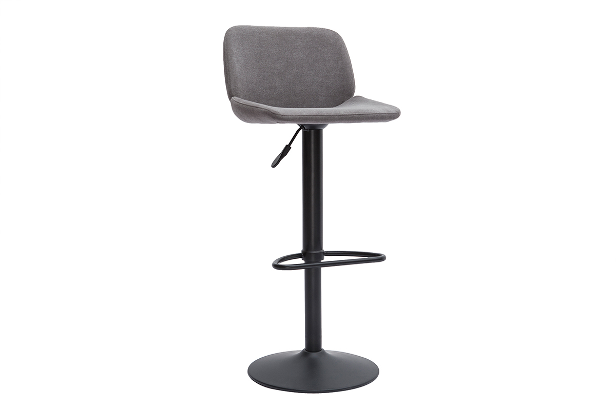 Tabourets de bar rglables en tissu effet velours gris et mtal noir (lot de 2) KAOLY