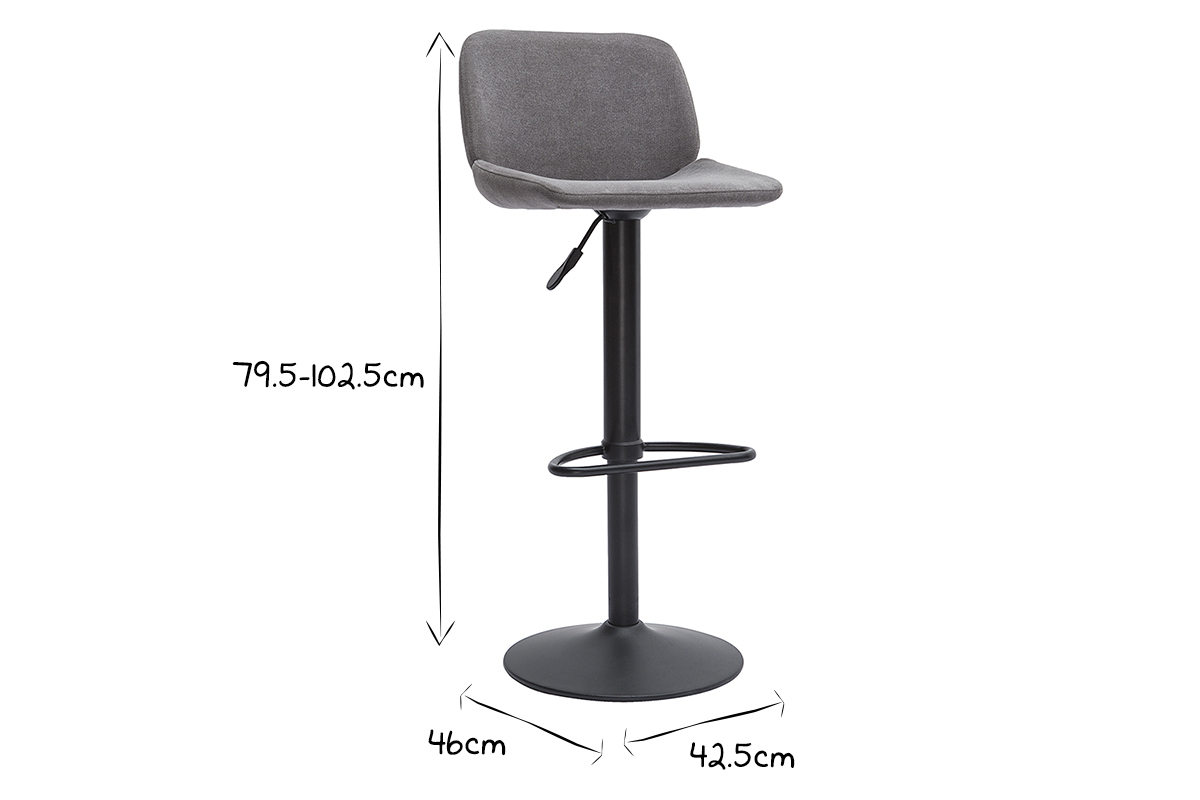 Tabourets de bar rglables en tissu effet velours gris et mtal noir (lot de 2) KAOLY