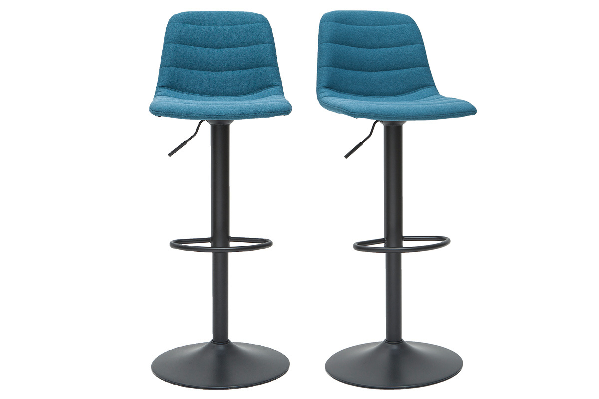 Tabourets de bar rglables en tissu et mtal bleu canard (lot de 2) SAURY