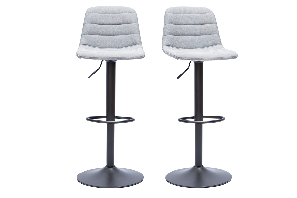 Tabourets de bar r�glables en tissu gris clair et m�tal (lot de 2) SAURY