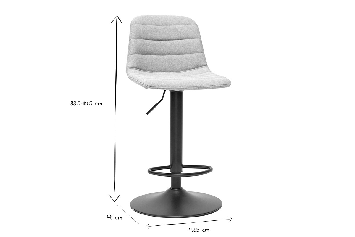 Tabourets de bar r�glables en tissu gris clair et m�tal (lot de 2) SAURY