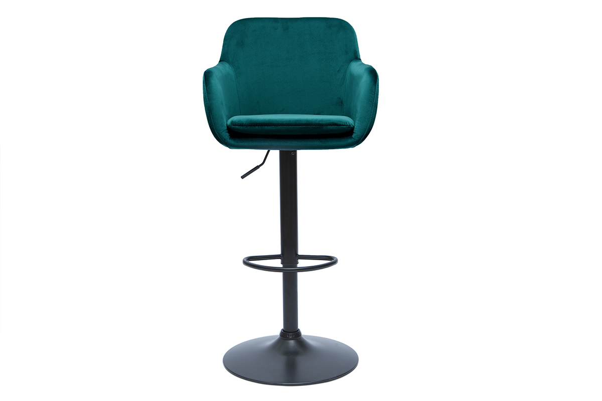Tabourets de bar r�glables en tissu velours bleu p�trole et m�tal noir (lot de 2) AMIKA