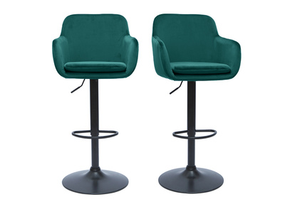 Tabourets de bar réglables en tissu velours bleu pétrole et métal noir (lot de 2) AMIKA