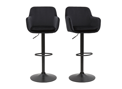 Tabourets de bar réglables en velours noir et métal (lot de 2) AMIKA