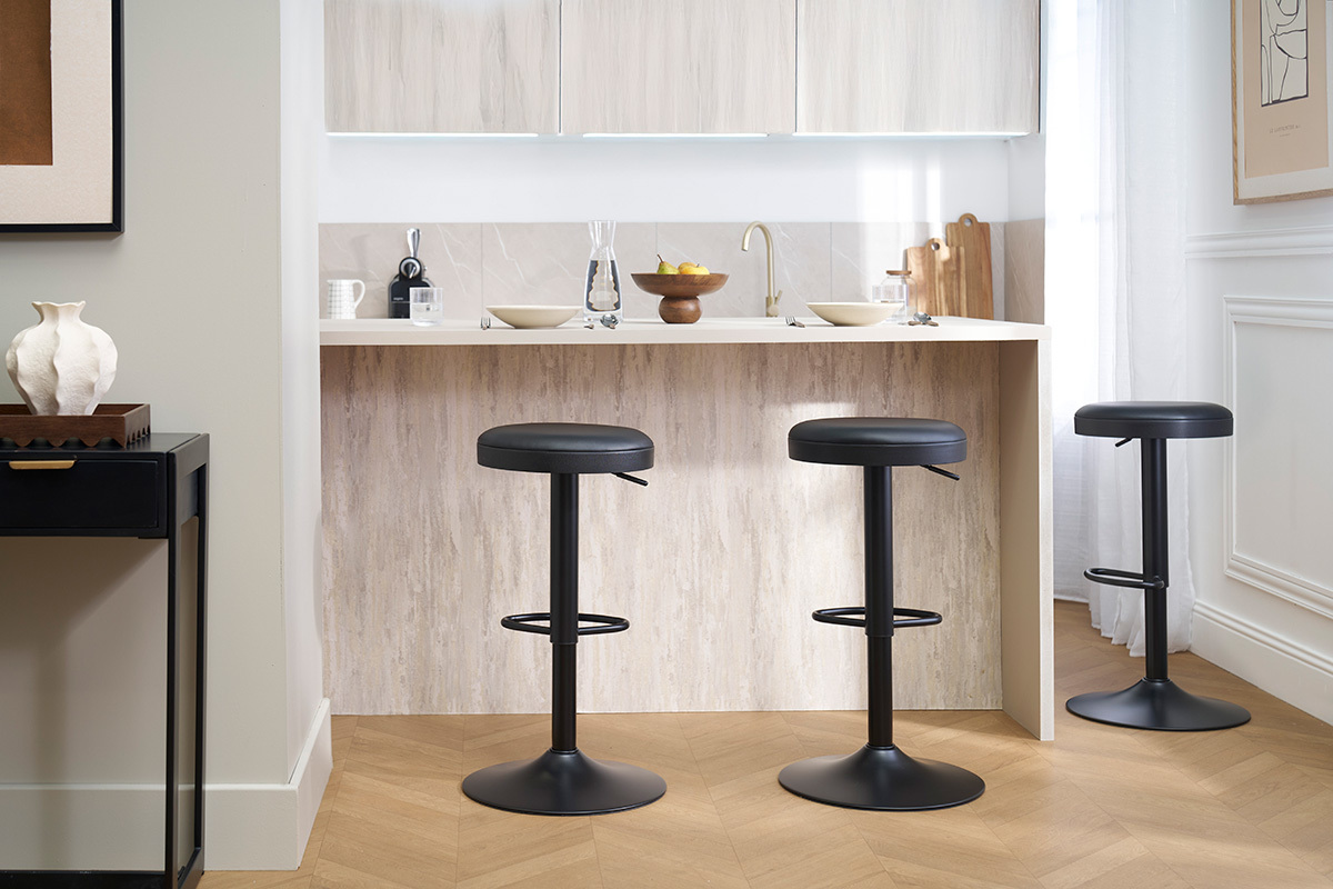 Tabourets de bar rglables noirs (lot de 2) BYRON