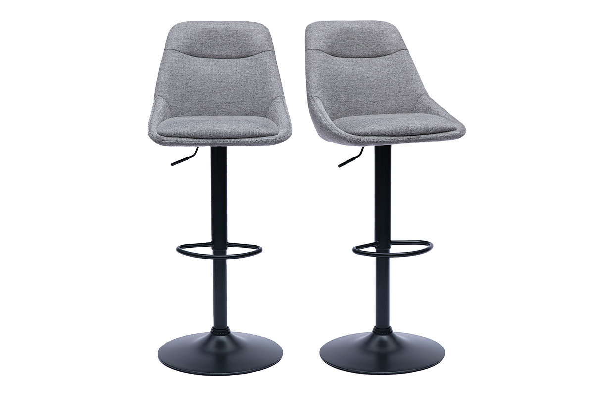Tabourets de bar rglables pivotants 360 en tissu effet velours textur gris et mtal (lot de 2) ALESS