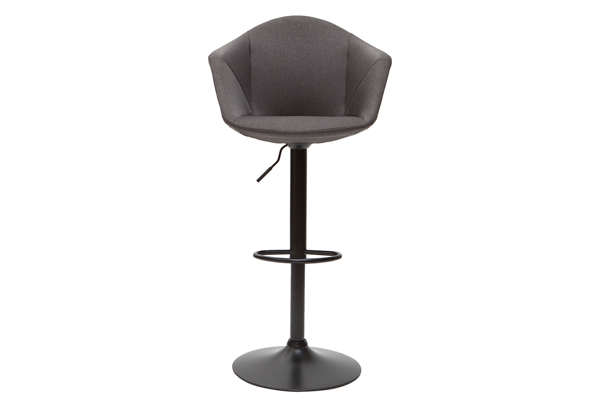 Tabourets de bar rglables pivotants 360 en tissu gris fonc et mtal (lot de 2) TAYA