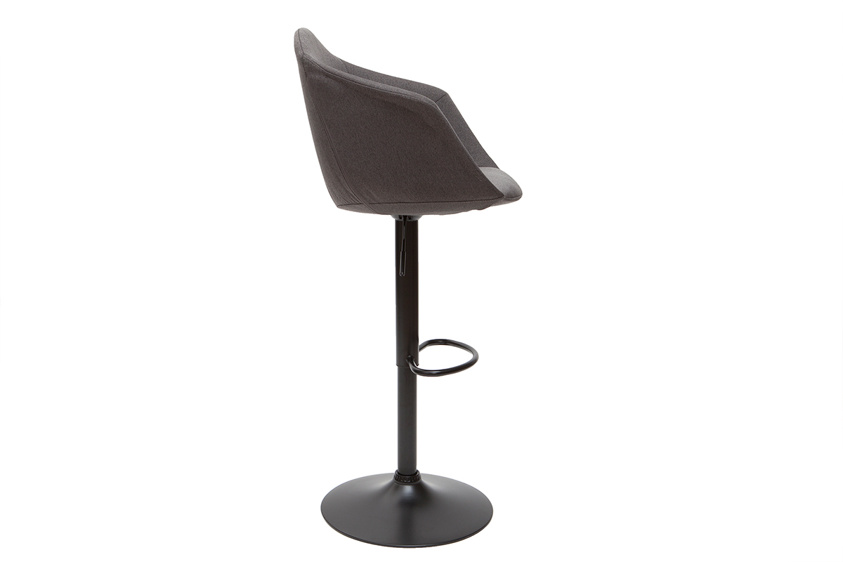 Tabourets de bar rglables pivotants 360 en tissu gris fonc et mtal (lot de 2) TAYA