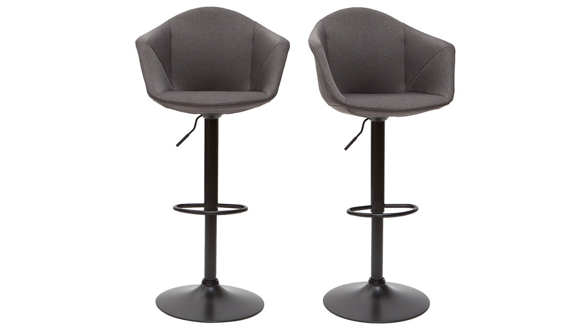 Tabourets de bar rglables pivotants 360 en tissu gris fonc et mtal (lot de 2) TAYA