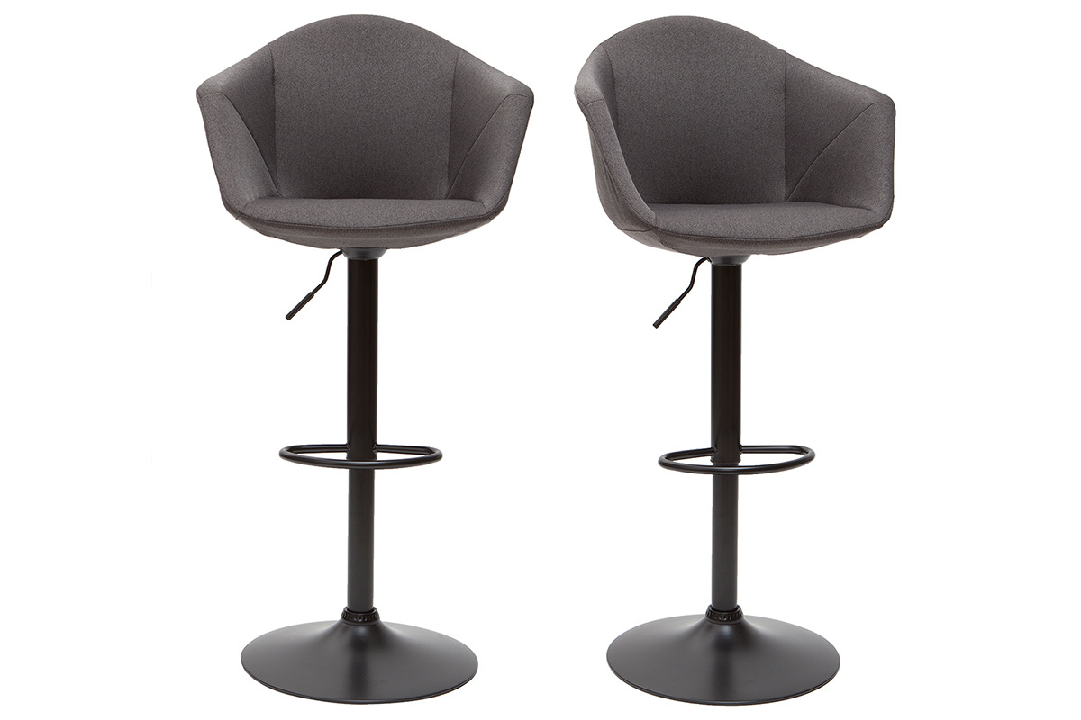 Tabourets de bar rglables pivotants 360 en tissu gris fonc et mtal (lot de 2) TAYA