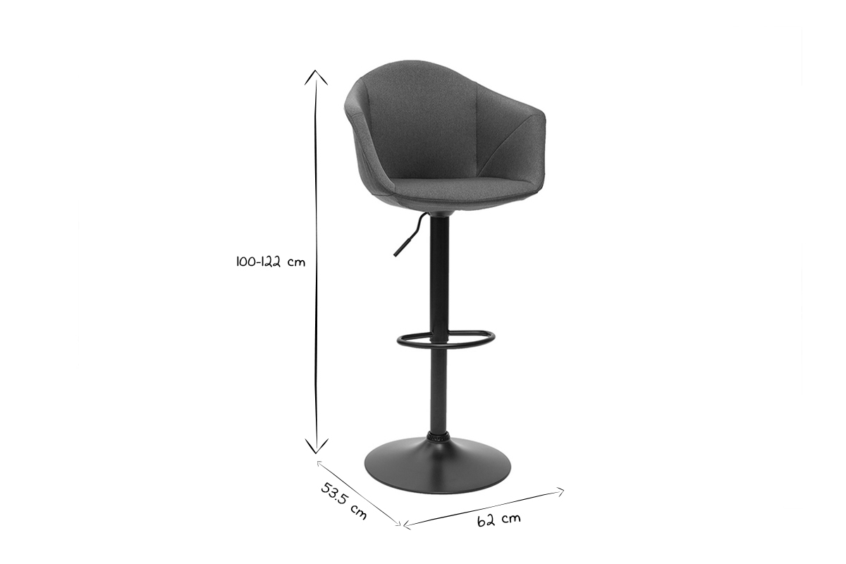 Tabourets de bar rglables pivotants 360 en tissu gris fonc et mtal (lot de 2) TAYA