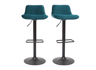 Tabourets de bar réglables pivotants 360° en tissu velours bleu pétrole et métal noir (lot de 2) BOOST