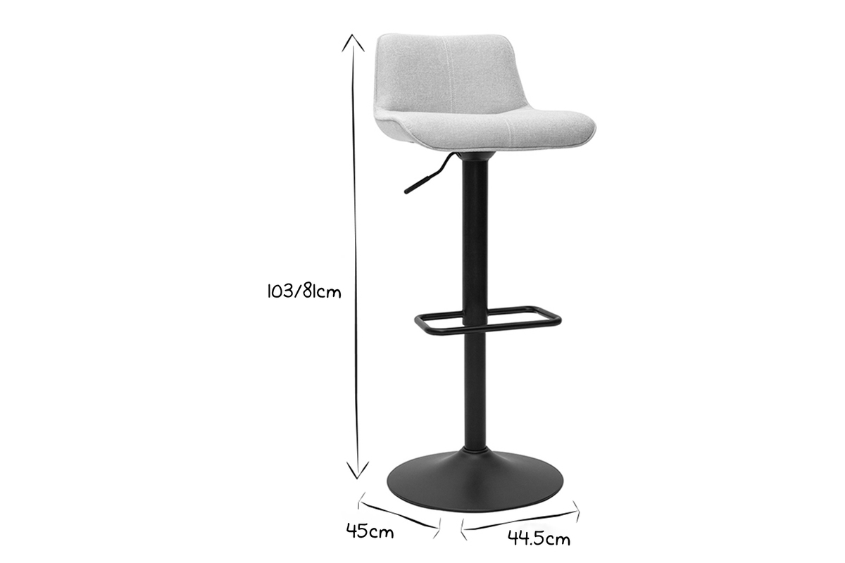 Tabourets de bar réglables pivotants 360° en tissu effet velours texturé beige et métal noir (lot de 2) BOOST