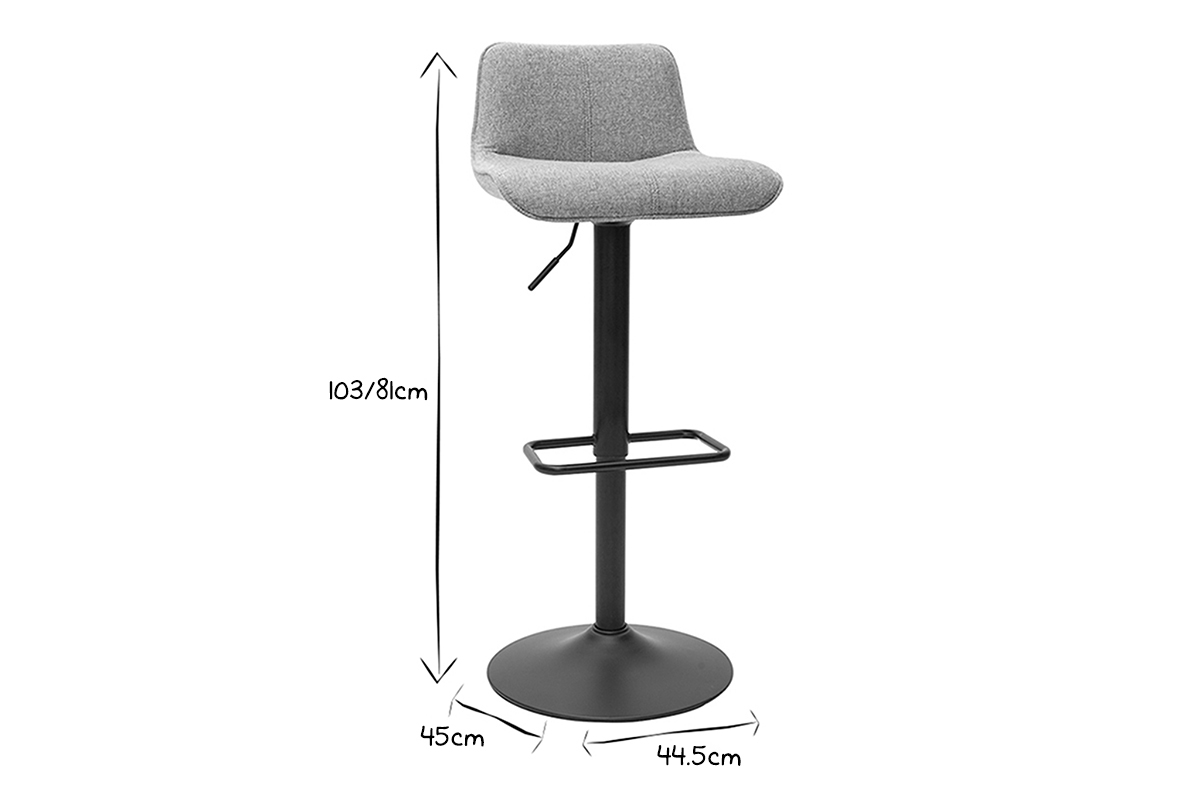 Tabourets de bar réglables pivotants 360° en tissu effet velours texturé gris et métal (lot de 2) BOOST