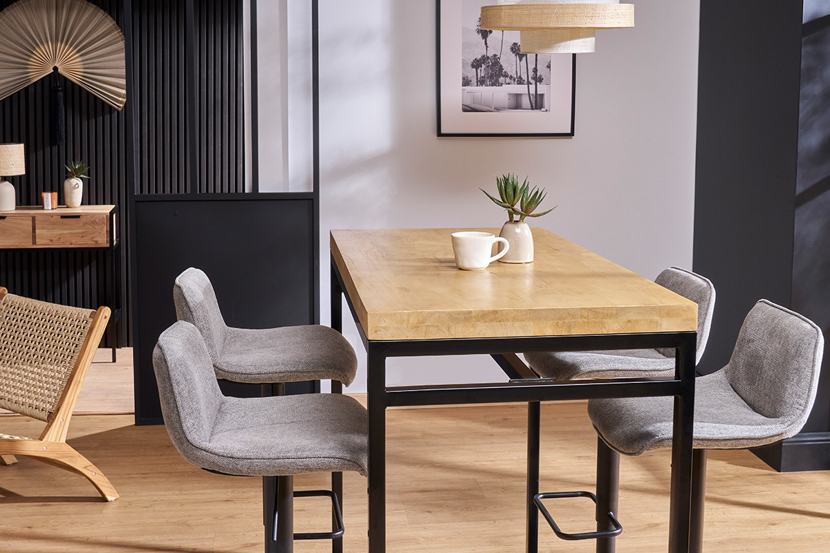 Tabourets de bar réglables pivotants 360° en tissu effet velours texturé gris et métal (lot de 2) BOOST