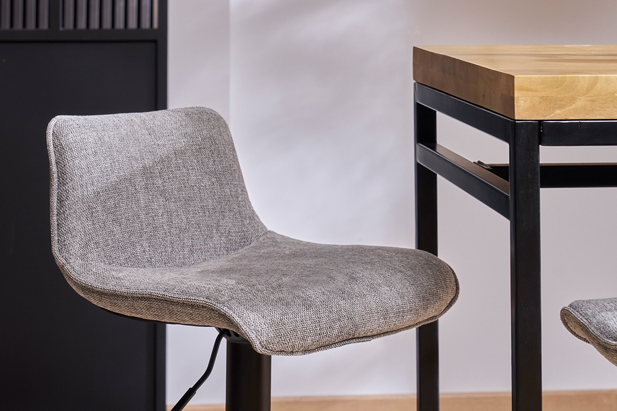 Tabourets de bar réglables pivotants 360° en tissu effet velours texturé gris et métal (lot de 2) BOOST