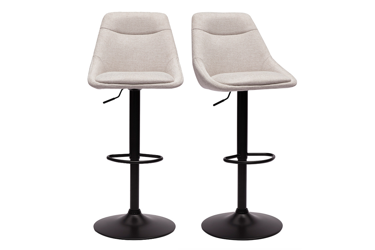 Tabourets de bar r�glables pivotants 360� en tissu effet velours textur� beige et m�tal (lot de 2) ALESS