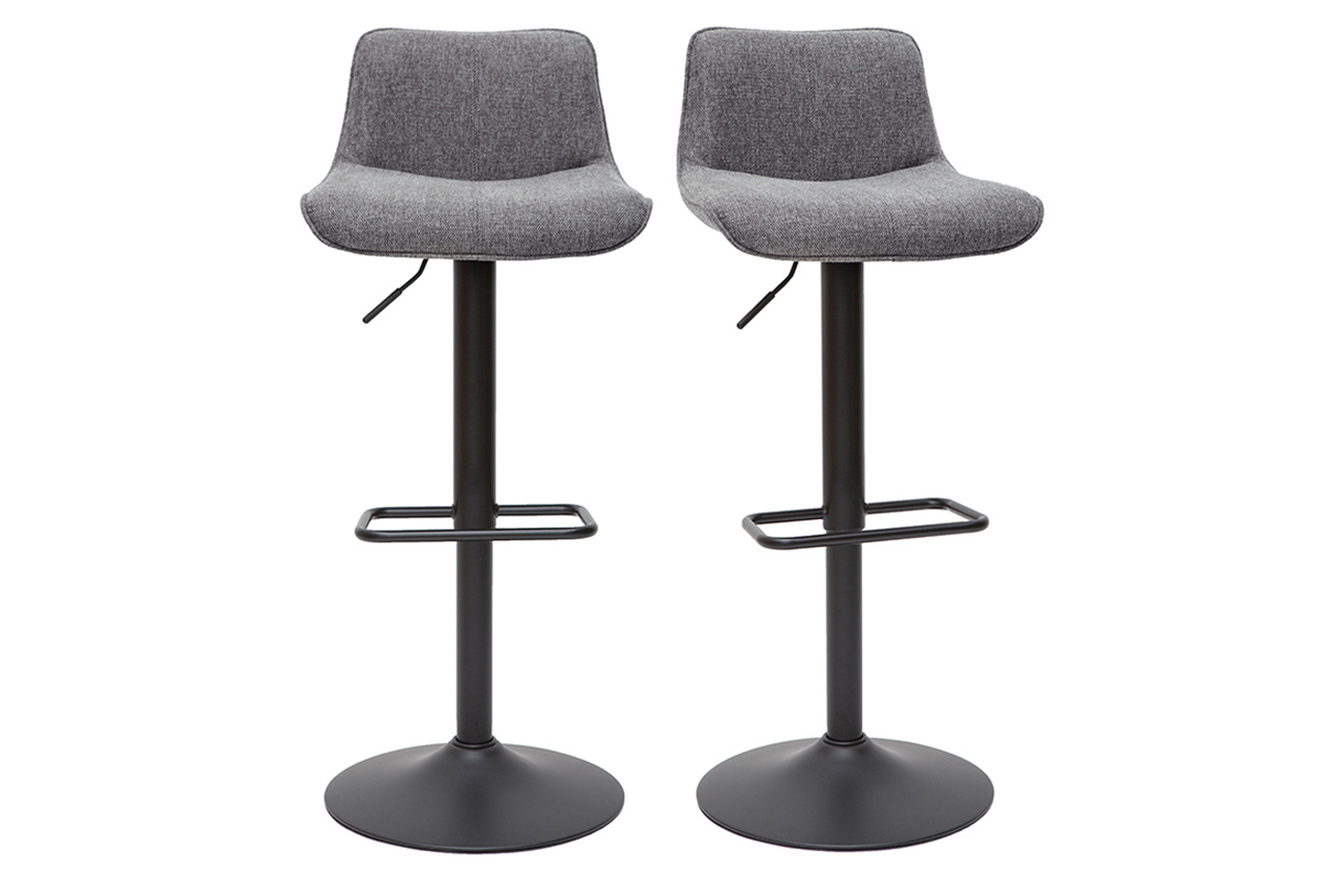 Tabourets de bar r�glables pivotants 360� en tissu effet velours textur� gris et m�tal (lot de 2) BOOST