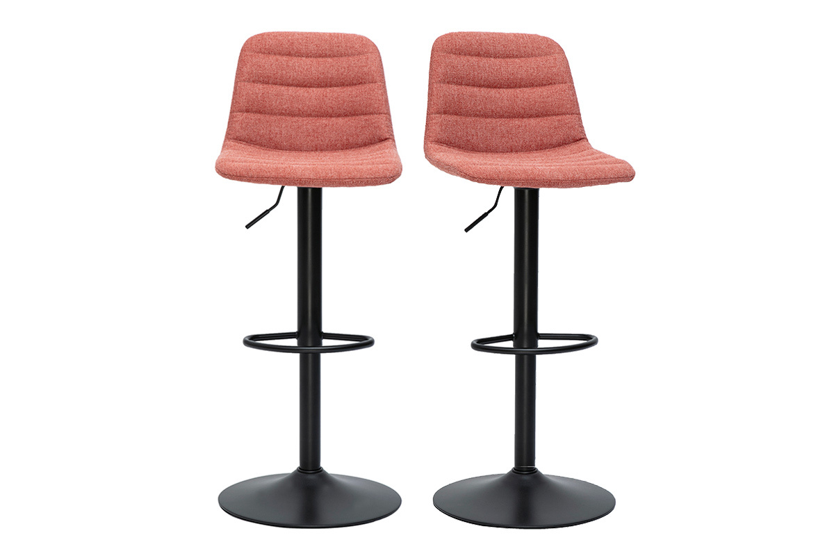Tabourets de bar r�glables pivotants 360� en tissu effet velours textur� terracotta et m�tal (lot de 2) SAURY