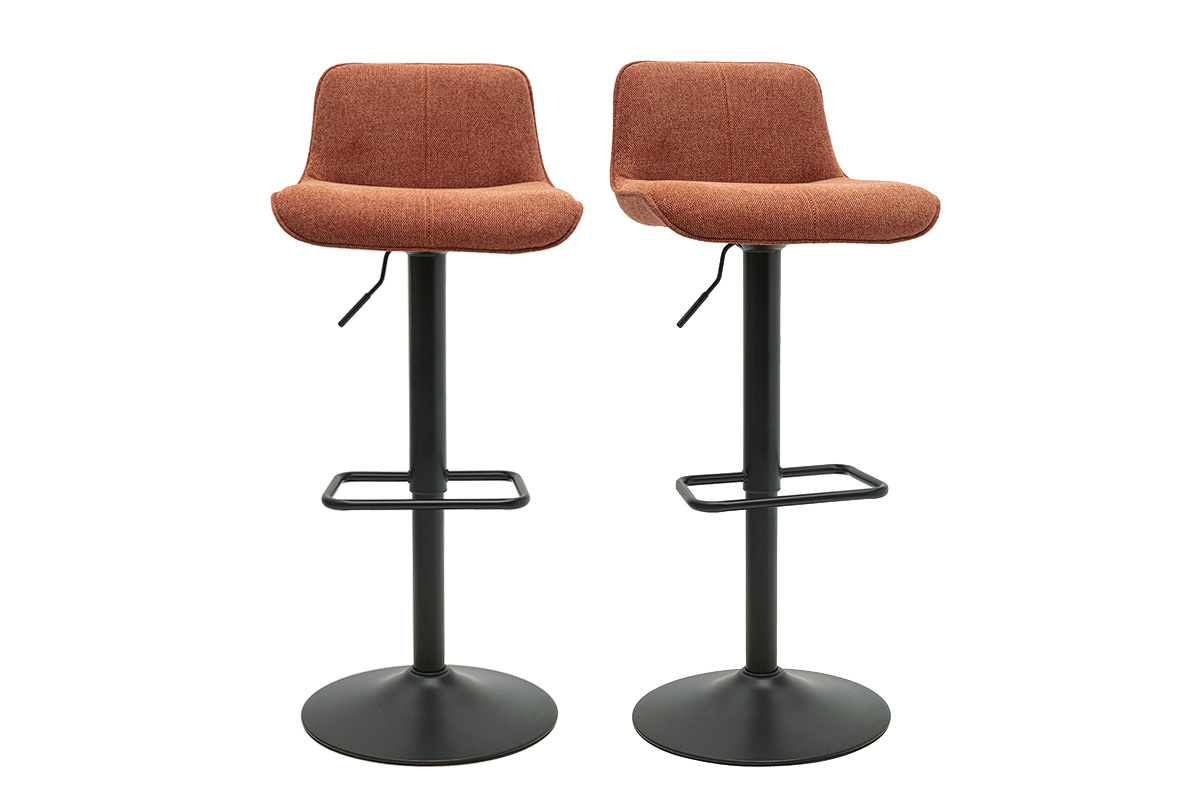 Tabourets de bar r�glables pivotants 360� en tissu effet velours textur� terre br�l�e et m�tal noir (lot de 2) BOOST