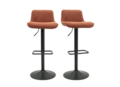 Tabourets de bar r&eacute;glables pivotants 360&deg; en tissu effet velours textur&eacute; terre br&ucirc;l&eacute;e et m&eacute;tal noir (lot de 2) BOOST