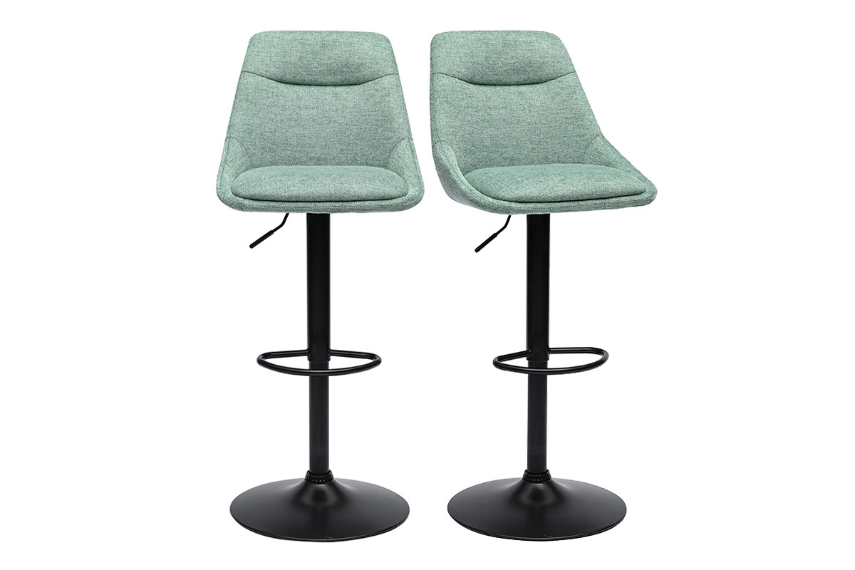 Tabourets de bar r�glables pivotants 360� en tissu effet velours textur� vert c�ladon et m�tal (lot de 2) ALESS