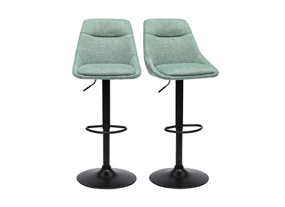 Tabourets de bar r&eacute;glables pivotants 360&deg; en tissu effet velours textur&eacute; vert c&eacute;ladon et m&eacute;tal (lot de 2) ALESS