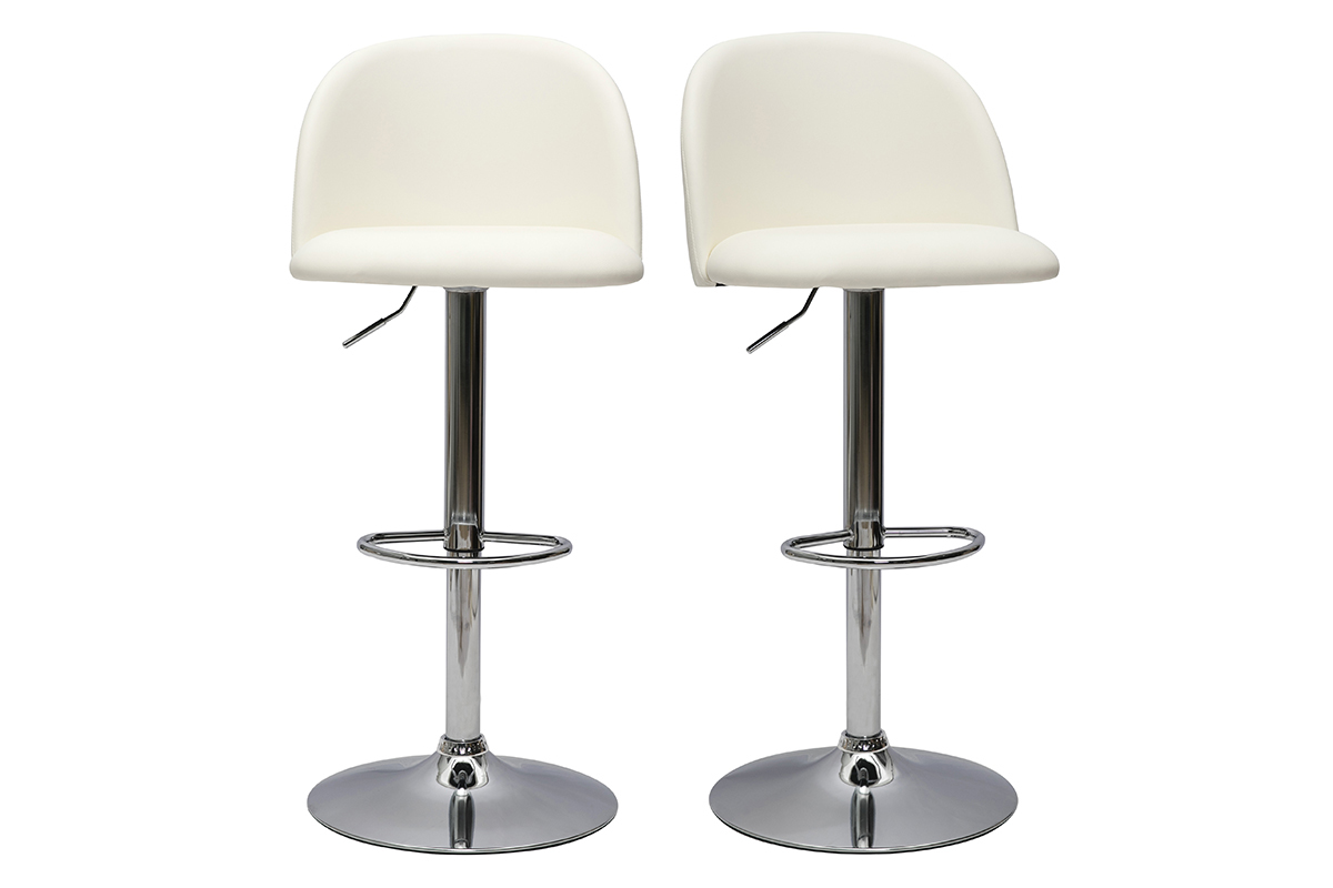 Tabourets de bar rglables polyurthane blanc et mtal chrom (lot de 2) CELESTE