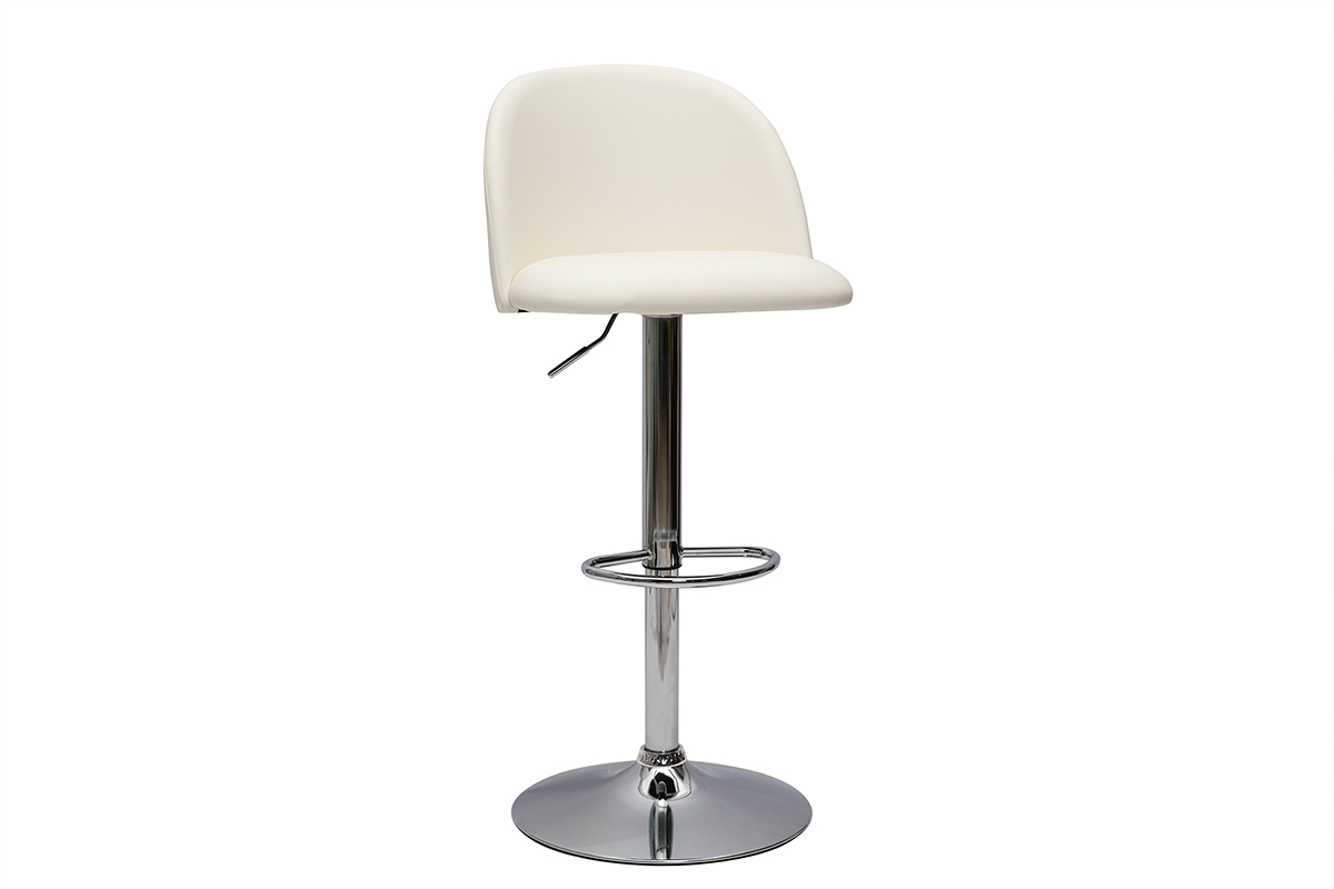 Tabourets de bar rglables polyurthane blanc et mtal chrom (lot de 2) CELESTE