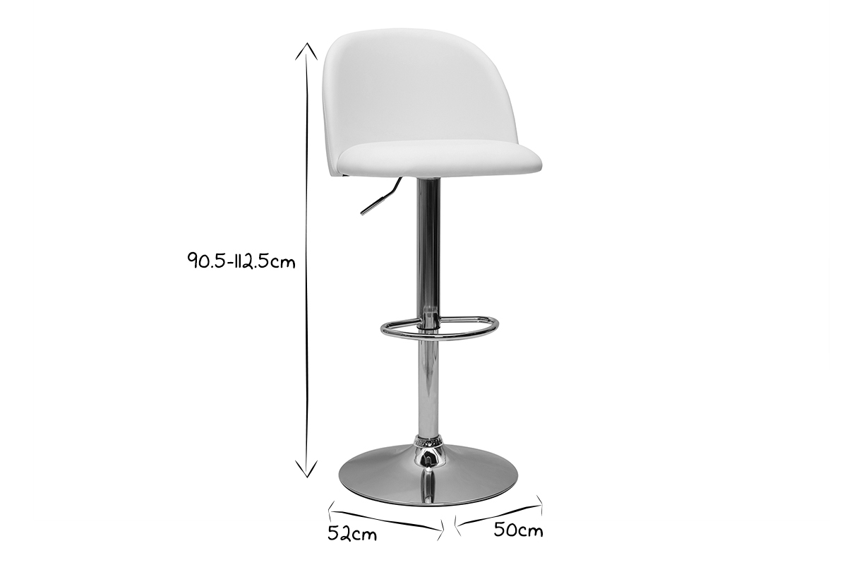 Tabourets de bar rglables polyurthane blanc et mtal chrom (lot de 2) CELESTE