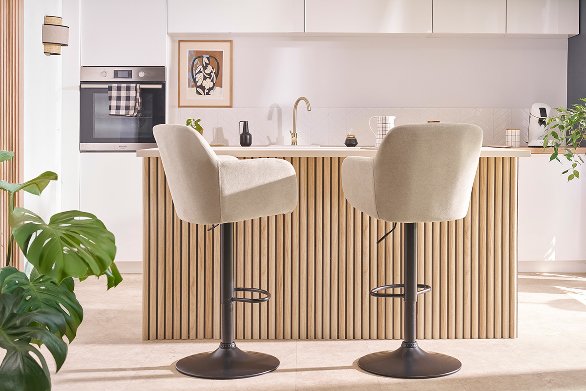 Tabourets de bar rglables tissu effet velours gris et mtal (lot de 2) AMIKA