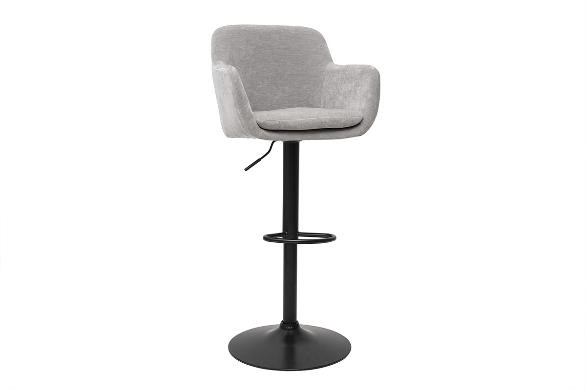 Tabourets de bar rglables tissu effet velours gris et mtal (lot de 2) AMIKA