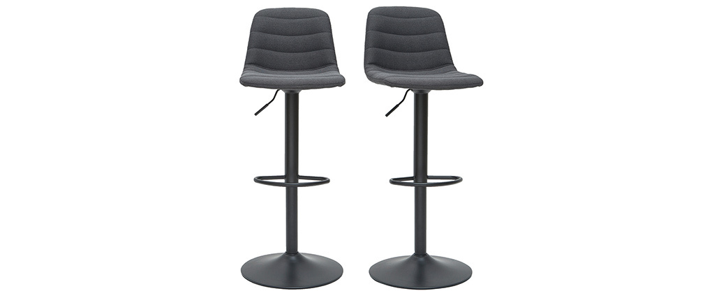 Tabourets de bar r�glables tissu et m�tal gris fonc� (lot de 2) SAURY
