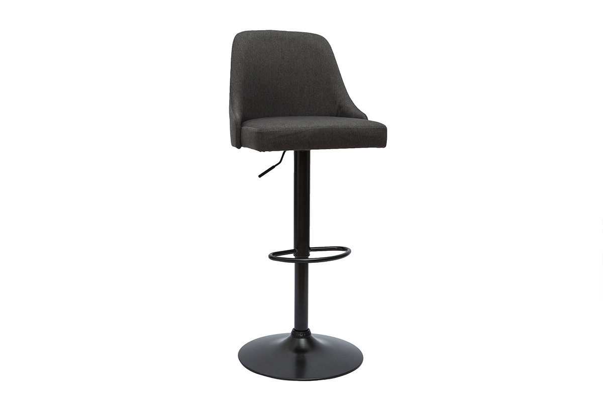 Tabourets de bar rglables tissu gris fonc et mtal noir (lot de 2) HASTA