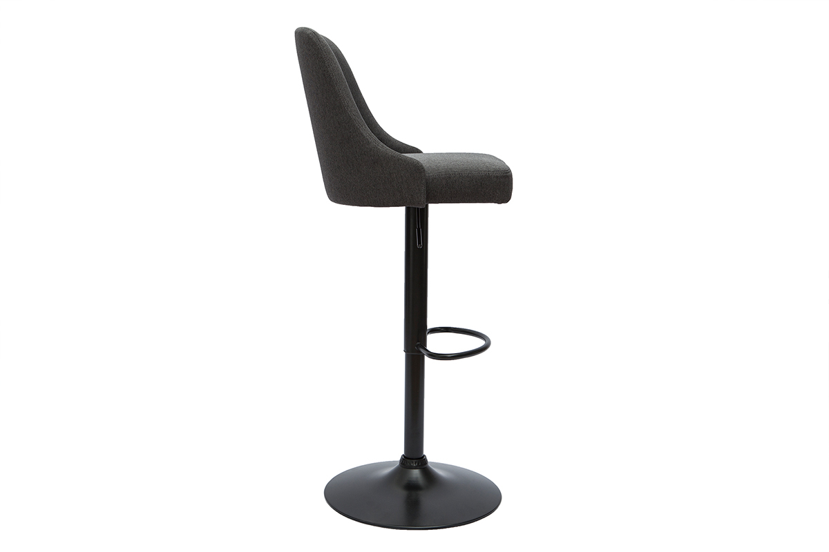 Tabourets de bar rglables tissu gris fonc et mtal noir (lot de 2) HASTA