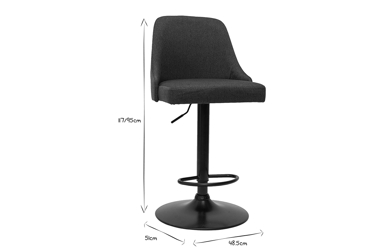 Tabourets de bar rglables tissu gris fonc et mtal noir (lot de 2) HASTA