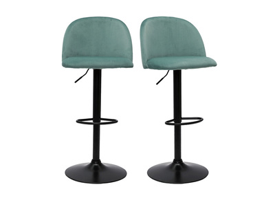 Tabourets de bar réglables velours vert céladon et métal noir (lot de 2) CELESTE