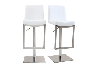 Tabourets de bar relevables blanc et acier chromé (lot de 2) KYLE