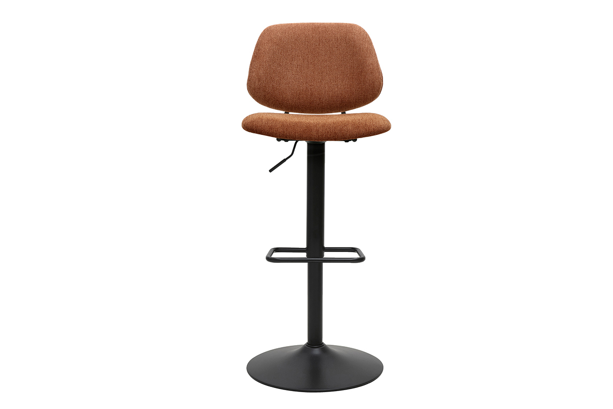 Tabourets de bar relevables design en tissu effet velours textur� terre br�l�e et m�tal noir BARNET (lot de 2)