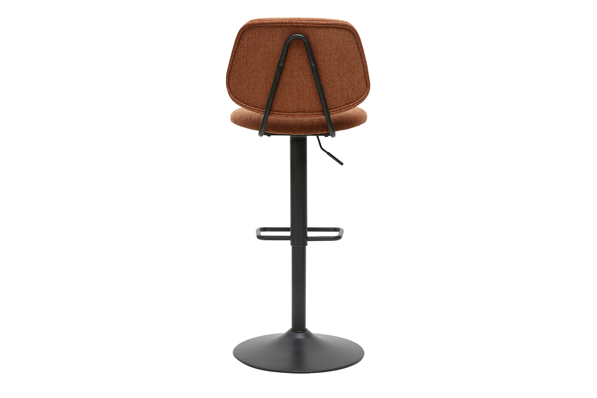 Tabourets de bar relevables design en tissu effet velours textur� terre br�l�e et m�tal noir BARNET (lot de 2)