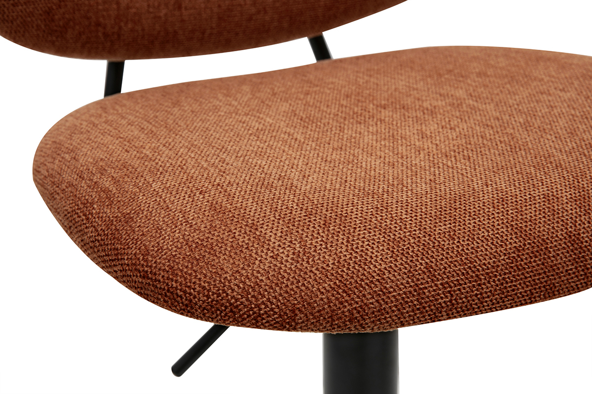 Tabourets de bar relevables design en tissu effet velours textur� terre br�l�e et m�tal noir BARNET (lot de 2)