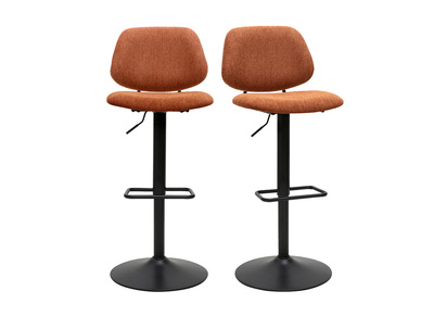 Tabourets de bar relevables design en tissu effet velours textur&eacute; terre br&ucirc;l&eacute;e et m&eacute;tal noir BARNET (lot de 2)