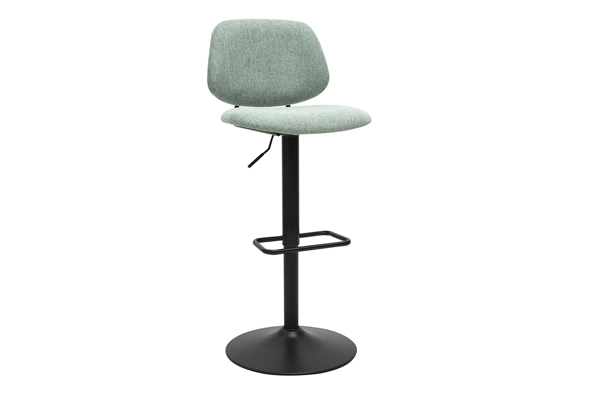 Tabourets de bar relevables design en tissu effet velours textur vert cladon et mtal noir BARNET (lot de 2)