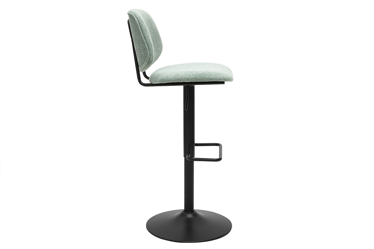 Tabourets de bar relevables design en tissu effet velours textur vert cladon et mtal noir BARNET (lot de 2)