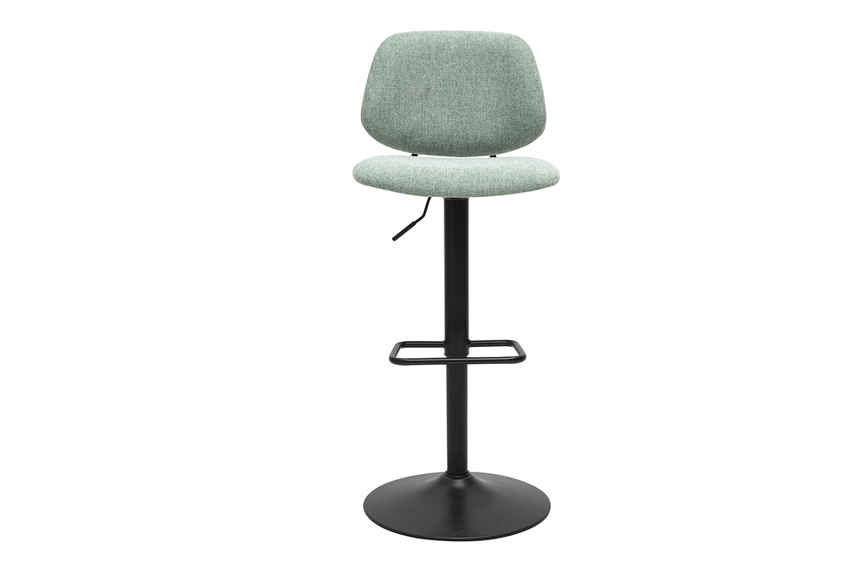 Tabourets de bar relevables design en tissu effet velours textur vert cladon et mtal noir BARNET (lot de 2)