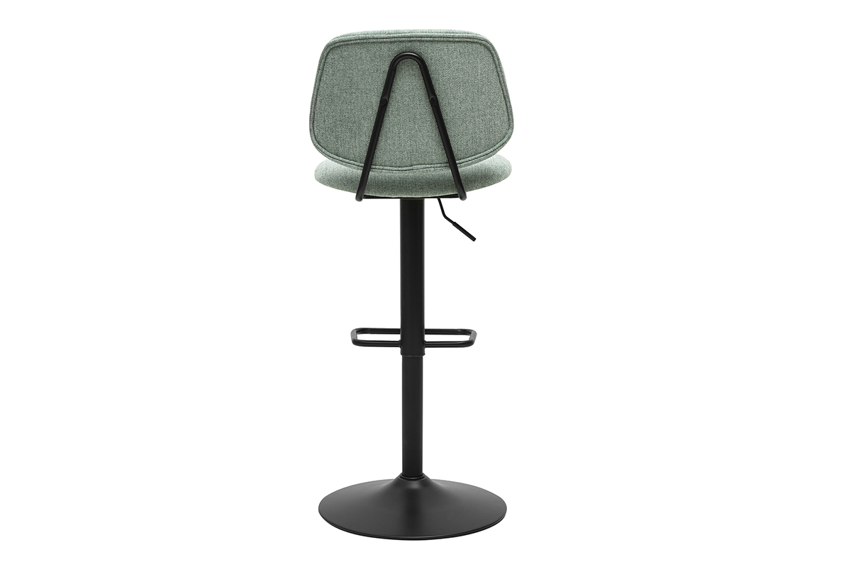 Tabourets de bar relevables design en tissu effet velours textur vert cladon et mtal noir BARNET (lot de 2)