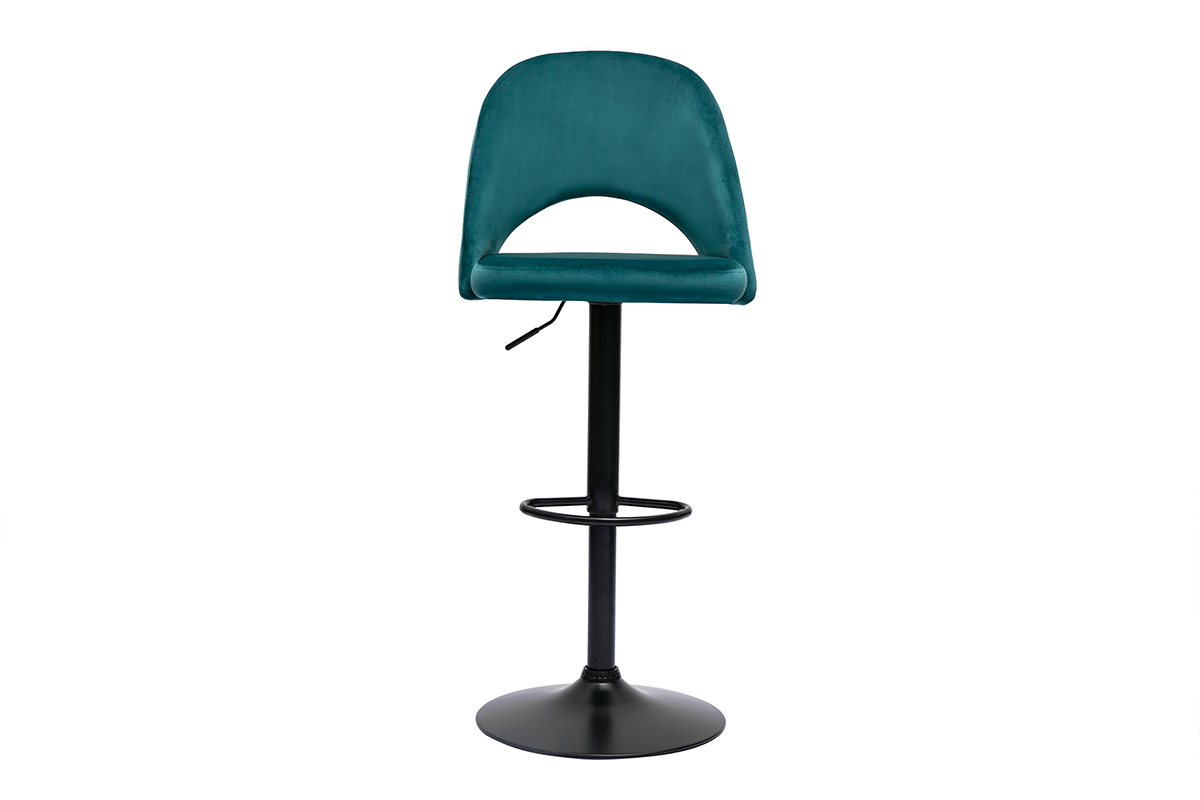 Tabourets de bar relevables en velours bleu ptrole et mtal noir (lot de 2) COSETTE