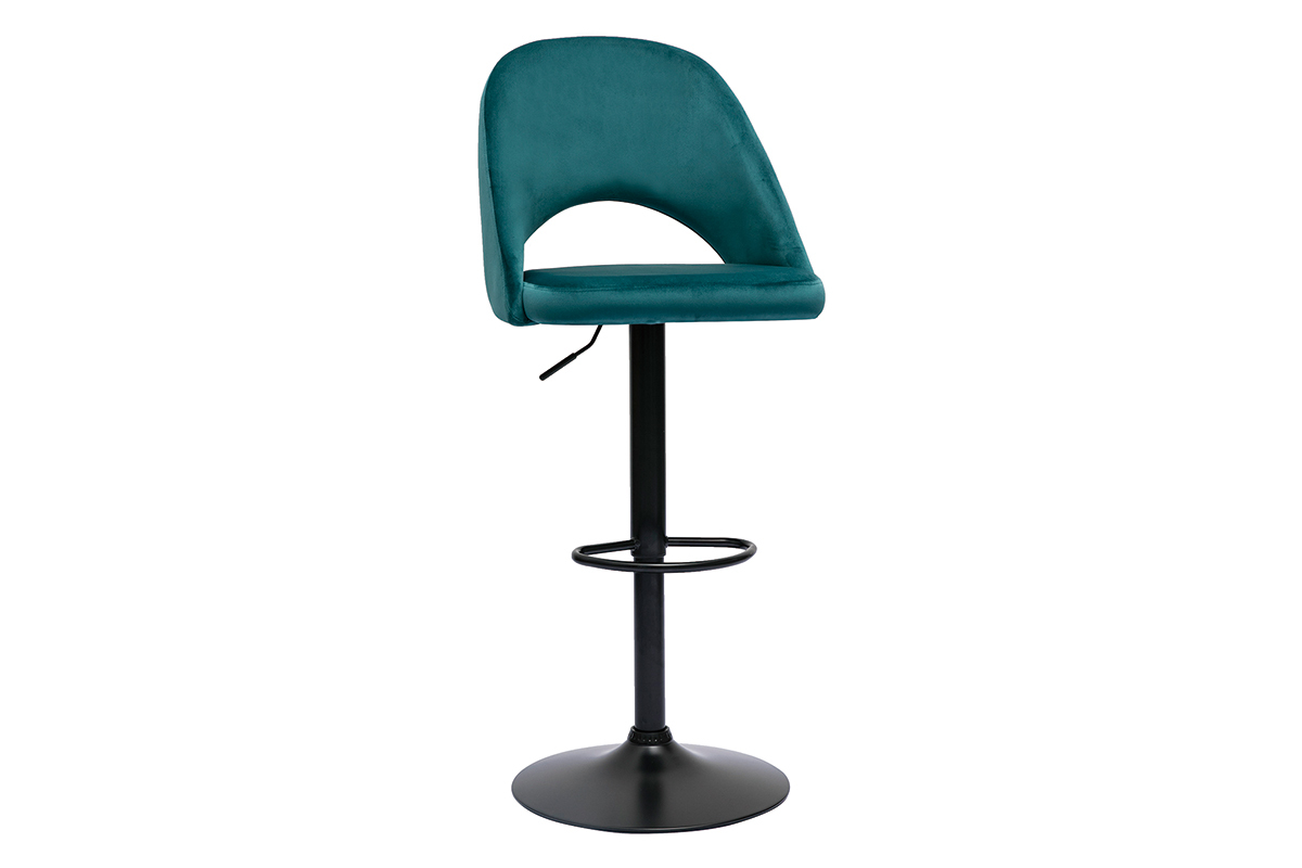 Tabourets de bar relevables en velours bleu ptrole et mtal noir (lot de 2) COSETTE